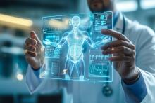 Doctor with AI scan of human body