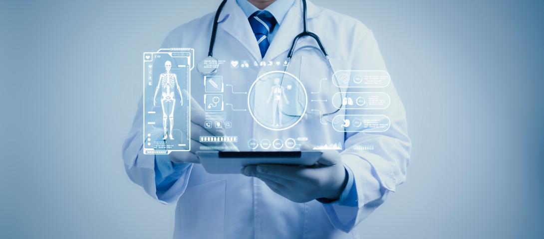 Doctor on a tablet. AI concept.